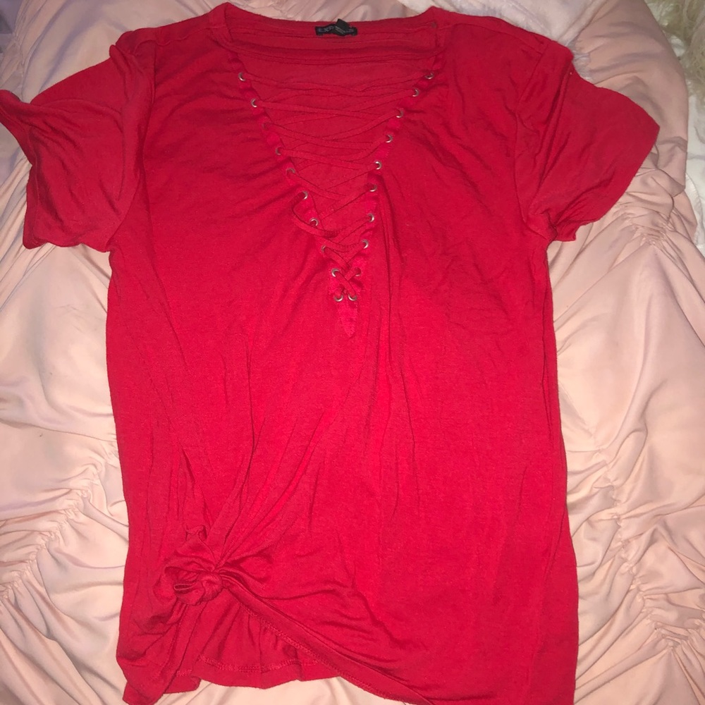 Red oversized Lace Up Top